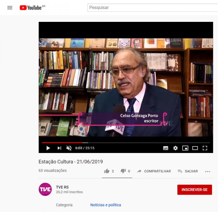 O escritor Celso Porto no programa Estação Cultura